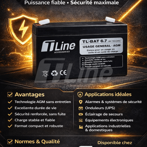 BATTERIE TLINE sans entretien AGM 6V 7,0AH