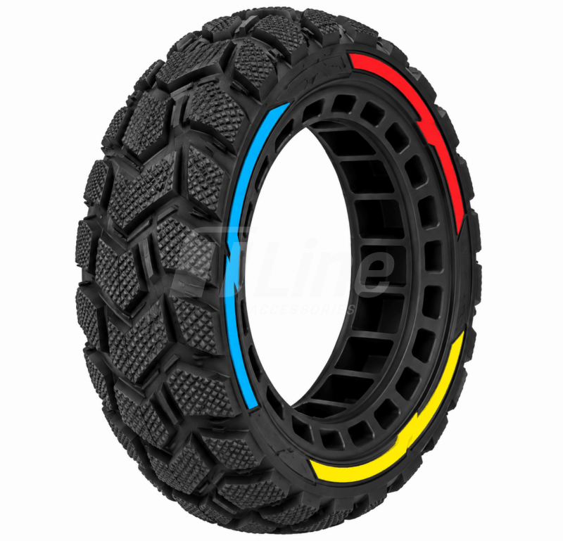 Pneu tout-terrain noir aux accents colorés