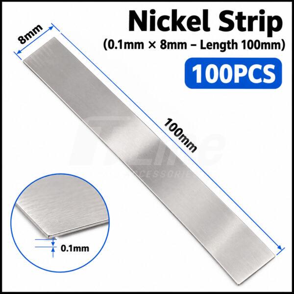 Bande de nickel – épaisseur 0,1 mm × largeur 8 mm × longueur 100 mm –